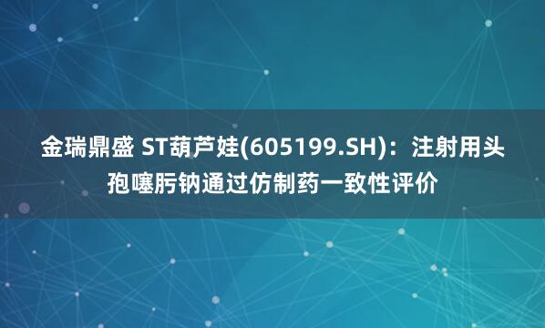 金瑞鼎盛 ST葫芦娃(605199.SH)：注射用头孢噻肟钠通过仿制药一致性评价